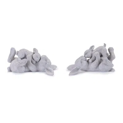 Hivvago Laying Rabbit With Baby Bunny Figurine (set Of 2) In White