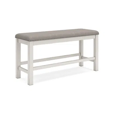 Hivvago Lea Counter Height Dining Bench, Classic White Wood, Gray Polyester