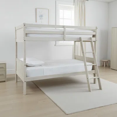 Hivvago Lea Twin Size Bunk Bed, Wooden Ladder, Traditional Crisp White