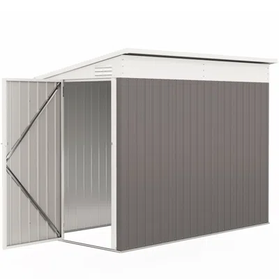 Hivvago Lean-to Metal Tool Shed With Lockable Door In Gray