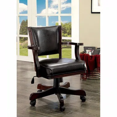 Hivvago Leatherette Arm Chair With Swivel And Adjustable Height Mechanism, Brown In Black