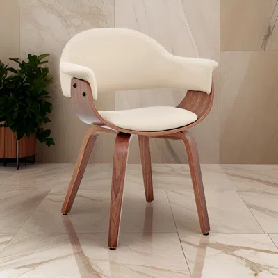 Hivvago Leatherette Dining Chair With Curved Seat, Cream And Brown In Neutral