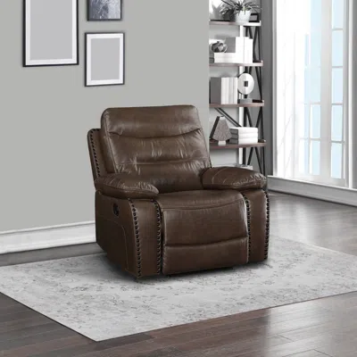 Hivvago Leatherette Power Recliner With Nailhead Trim Accent, Brown