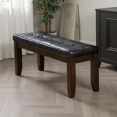 Hivvago Leatherette Upholstered Tufted Wooden Bench With Chamfered Legs, Brown