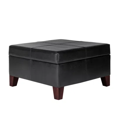 Hivvago Leatherette Upholstered Wooden Ottoman With Hinged Storage, Black And Brown, Large