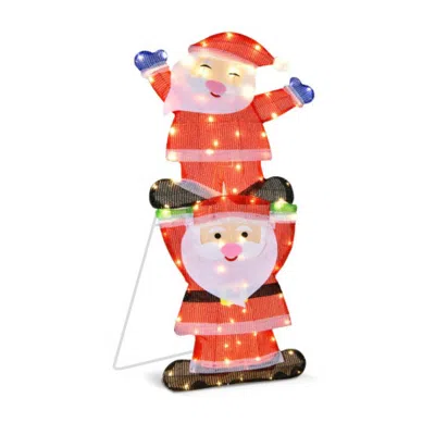 Hivvago Led Double Santa Yard Christmas Decoration With String Lights And Stakes