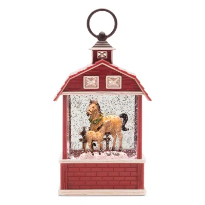 Hivvago Led Horse Barn Snow Globe 11"h In Red