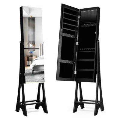 Hivvago Led Jewelry Cabinet Armoire Organizer With Bevel Edge Mirror-black