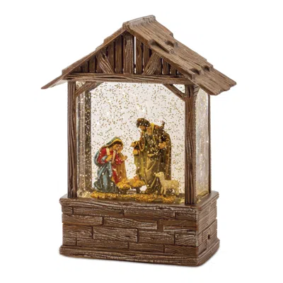 Hivvago Led Snow Globe Nativity Barn 8.25"h In Brown