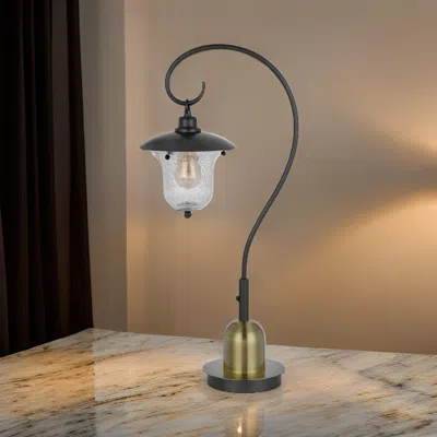 Hivvago Lem 32 Inch Table Lamp, Classic Lantern, Glass Shade, Bronze Metal Finish