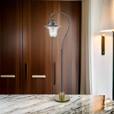 Hivvago Lem 65 Inch Floor Lamp, Classic Lantern, Glass Shade, Bronze Metal Finish