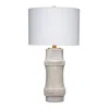 Hivvago Lemy 28 Inch Table Lamp, Round Linen Drum Shade, Dotted White Base In Gray