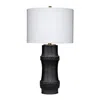 Hivvago Lemy 28 Inch Table Lamp, White Linen Drum Shade, Dotted Black Base In Black
