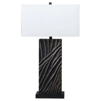 Hivvago Len Table Lamp, White Rectangular Shade, Unique Lined Design Black Pedestal