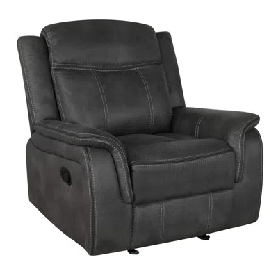 Hivvago Lenard 41 Inch Manual Gliding Recliner, Piped Details, Charcoal Gray, Black