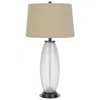 Hivvago Leno 32 Inch Table Lamp, Leaf Pattern Clear Glass Base, Beige Shade