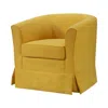 Hivvago Lex 28 Inch Swivel Accent Chair, Yellow Fabric, Curved Track Back, Skirted