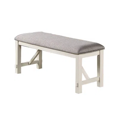 Hivvago Lexi 50 Inch Dining Bench, Fabric Padded Seat, Rubberwood, Gray And White