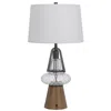Hivvago Leya 30 Inch Table Lamp, Lantern Style Glass Base, White Fabric Shade