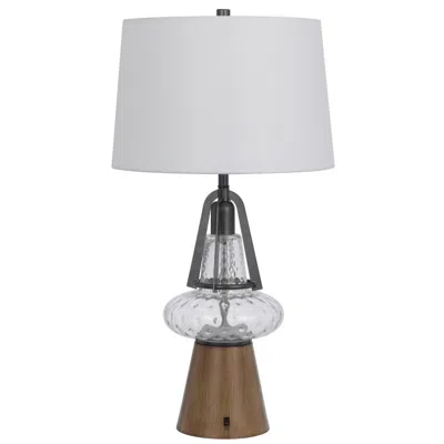 Hivvago Leya 30 Inch Table Lamp, Lantern Style Glass Base, White Fabric Shade