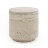 Hivvago Lia 18 Inch End Table, Round Travertine Stone Finish Laminated Top In Neutral
