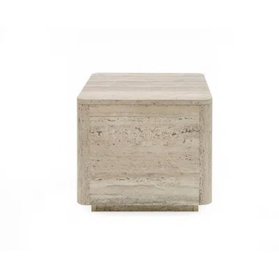 Hivvago Lia 20 Inch End Table, Square Travertine Stone Finish Laminated Top