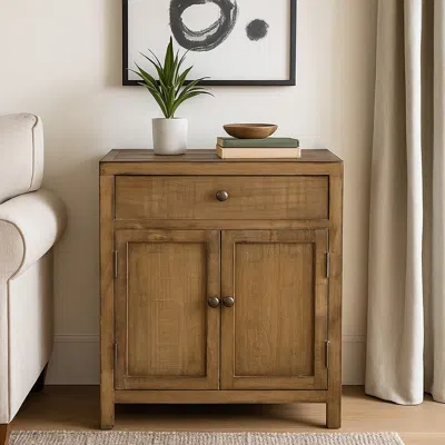 Hivvago Lia Small Accent Cabinet, 2 Door, Drawer, Antique Style Natural Wood