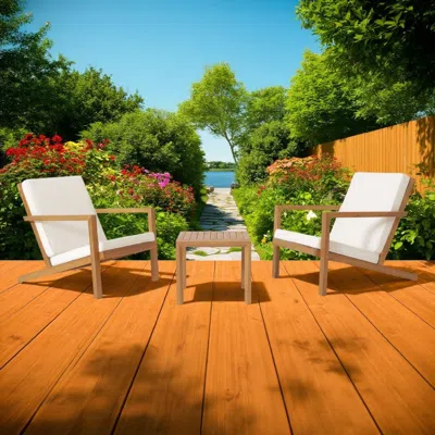 Hivvago Liah Outdoor Patio Table Set, 2 Chair, Brown Acacia Wood, Gray Polyester In Neutral