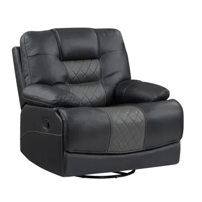 Hivvago Liam 39 Inch Manual Swivel Glider Recliner Chair, Gray Faux Leather, Wood In Black
