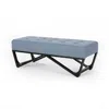 Hivvago Liba Ottoman Bench, Button Tufted Light Blue Fabric, Black, 47 Inch In Blue