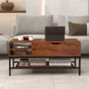 Hivvago Lift Top Coffee Table With Hidden Compartment And Removable Storage Shelf-rustic Brown