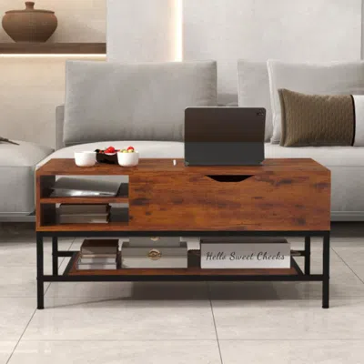 Hivvago Lift Top Coffee Table With Hidden Compartment And Removable Storage Shelf-rustic Brown