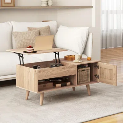 Hivvago Lift Top Coffee Table With Storage And Hidden Compartment-natural In Blue