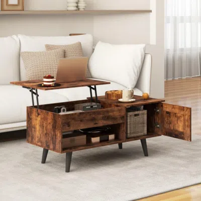 Hivvago Lift Top Coffee Table With Storage And Hidden Compartment-rustic Brown