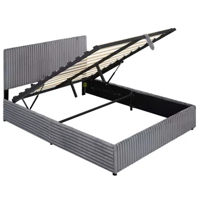 Hivvago Lift-up Storage Bed With Wooden Slat Support In Gray