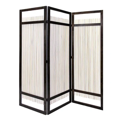 Hivvago Light And Dark Rattan Three Panel Room Divider Screen In Black