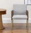 Hivvago Light Gray And Antiqued Brass Upholstered Fabric Dining Arm Chair In Multi