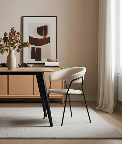 Hivvago Light Gray And Black Upholstered Fabric And Metal Open Back Dining Arm Chair In White