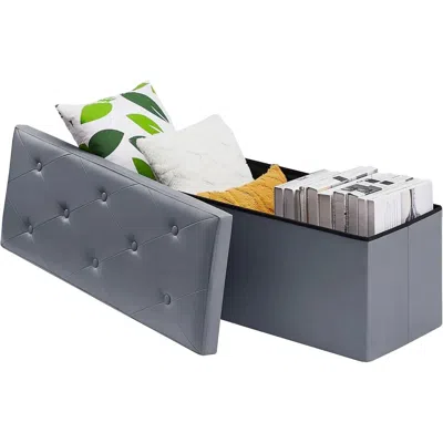 Hivvago Light Grey Faux Leather Upholstered End Of Bed Storage Bench Ottoman In Gray