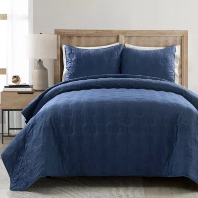 Hivvago Lightweight Blue Textured Cotton 3 Piece Quilt Set