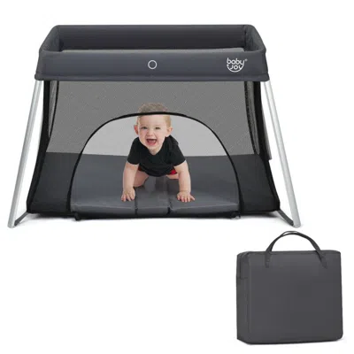 Hivvago Lightweight Foldable Baby Playpen W/ Carry Bag-dark Gray