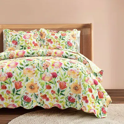 Hivvago Lightweight Polyester Scalloped Edges Floral Quilt Set In Multi