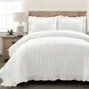 Hivvago Lightweight White Ruffle Reversible Oversized 3 Piece Quilt Set In White