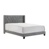 Hivvago Lih Modern Wingback Queen Bed, Button Tufted Headboard, Nailhead Trim, Gray