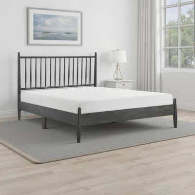 Hivvago Lika Full Platform Bed, Vertical Slatted Headboard, Charcoal Gray Wood