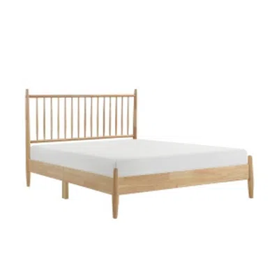 Hivvago Lika Queen Size Platform Bed, Vertical Slatted Headboard, Natural Brown In Metallic