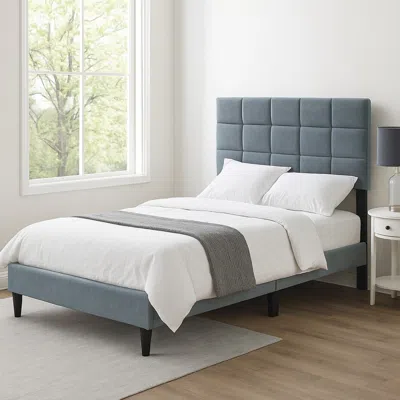 Hivvago Lilian Full Bed, Tufted Gray Linen Upholstery, Biscuit Tufted Stitch