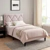 Hivvago Lilian Full Bed, Tufted Light Pink Velvet Upholstery, Diamond Stitch In Pink