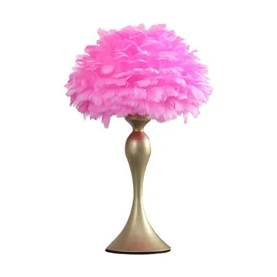 Hivvago Lily 24 Inch Metal Glam Feather Table Lamp, Candlestick, 40w, Pink, Gold