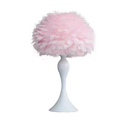 Hivvago Lily 24 Inch Metal Glam Feather Table Lamp, Candlestick, 40w, Pink, White